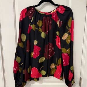Kate Spade Just Rosy Floral Silk Blend Keyhole Top Size XL